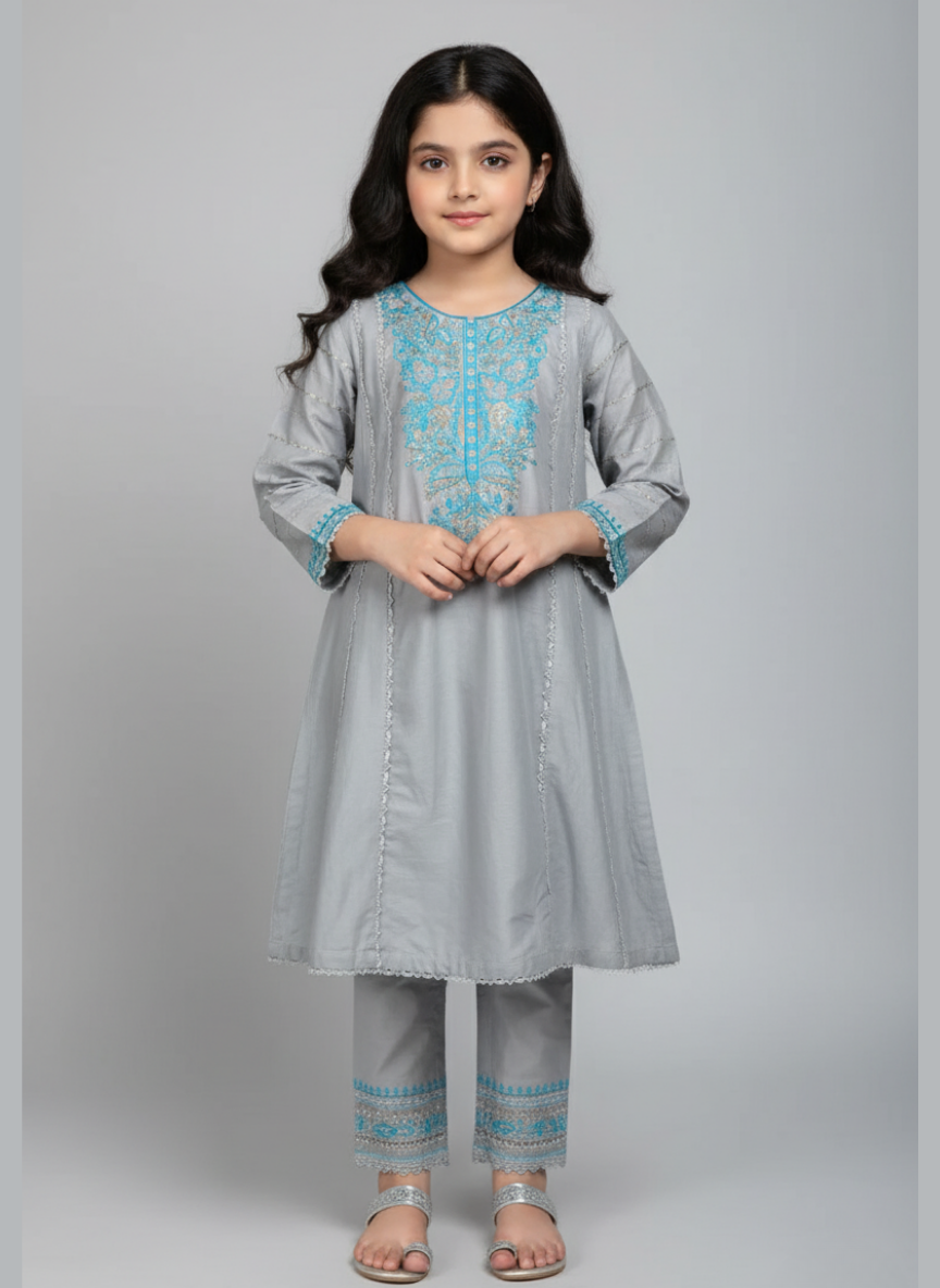 2 pcs lawn frock with embroidery and Sitara work