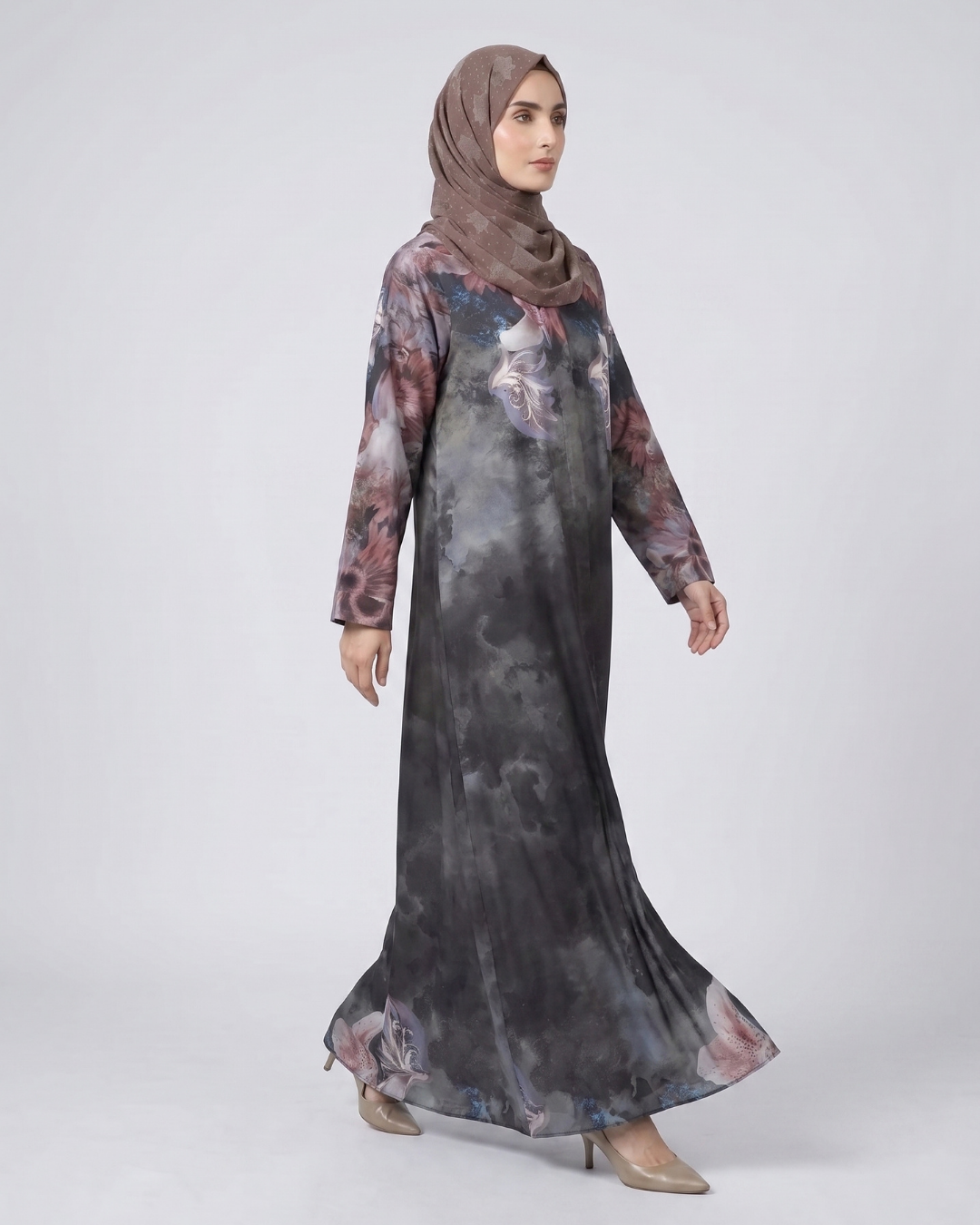 Front closed gown style silky Abaya