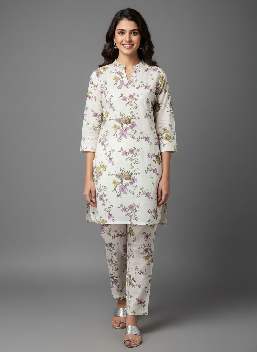 2 PC Printed Linen Dress