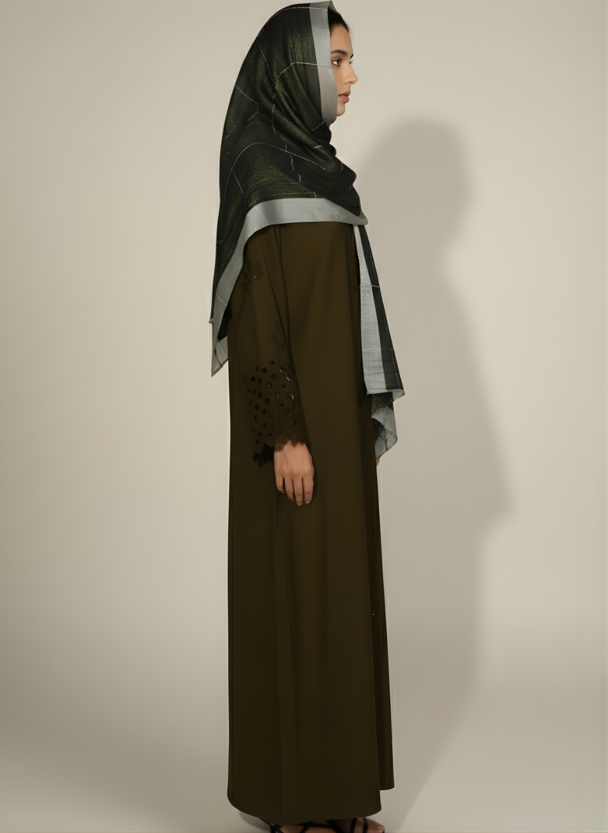 Front open Straight Abaya with stone work