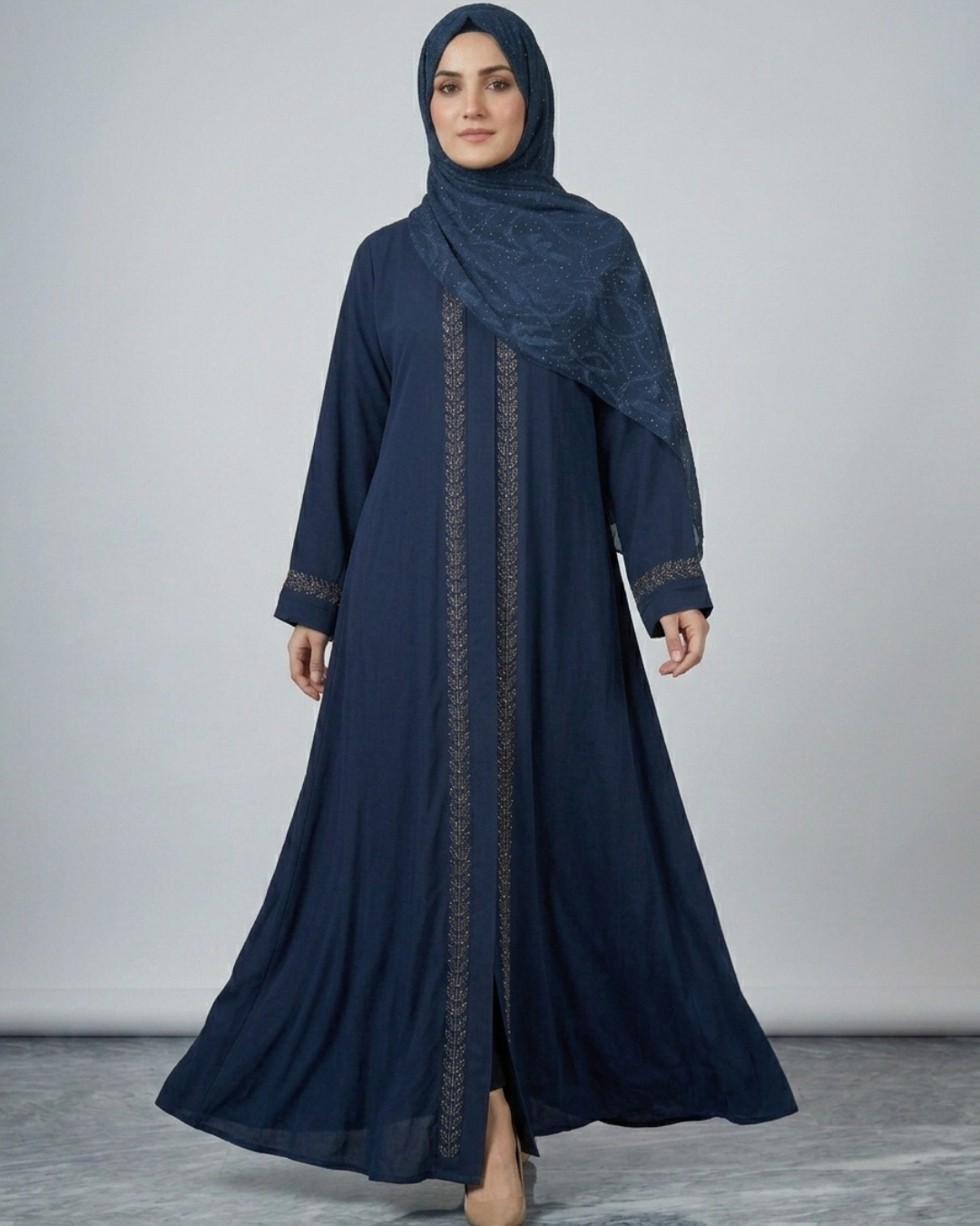 Front open zoom fabric abaya