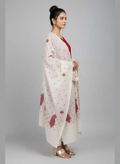 3 Pcs Maroon Elegance Ensemble With Wool Shawl