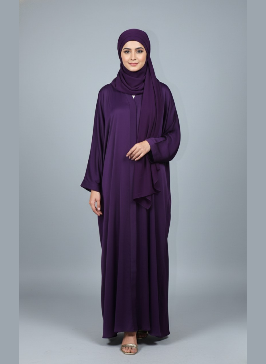 Plain Abaya in Nida Fabric with Hijab cap stitched with Scarf
