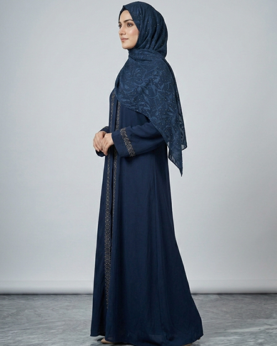 Front open zoom fabric abaya