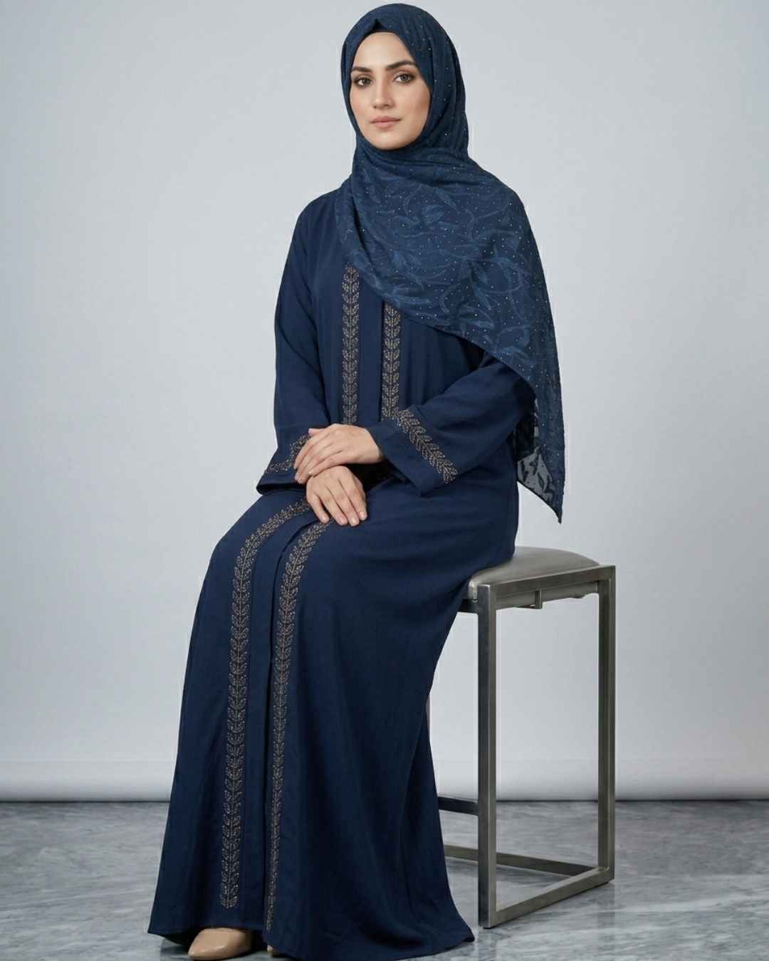 Front open zoom fabric abaya