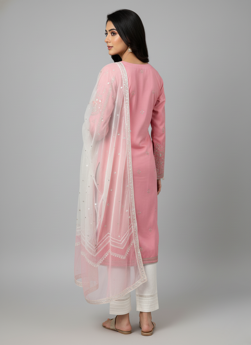 3Pc Embroidered Cotton Satin suit Pakistani Party Wear