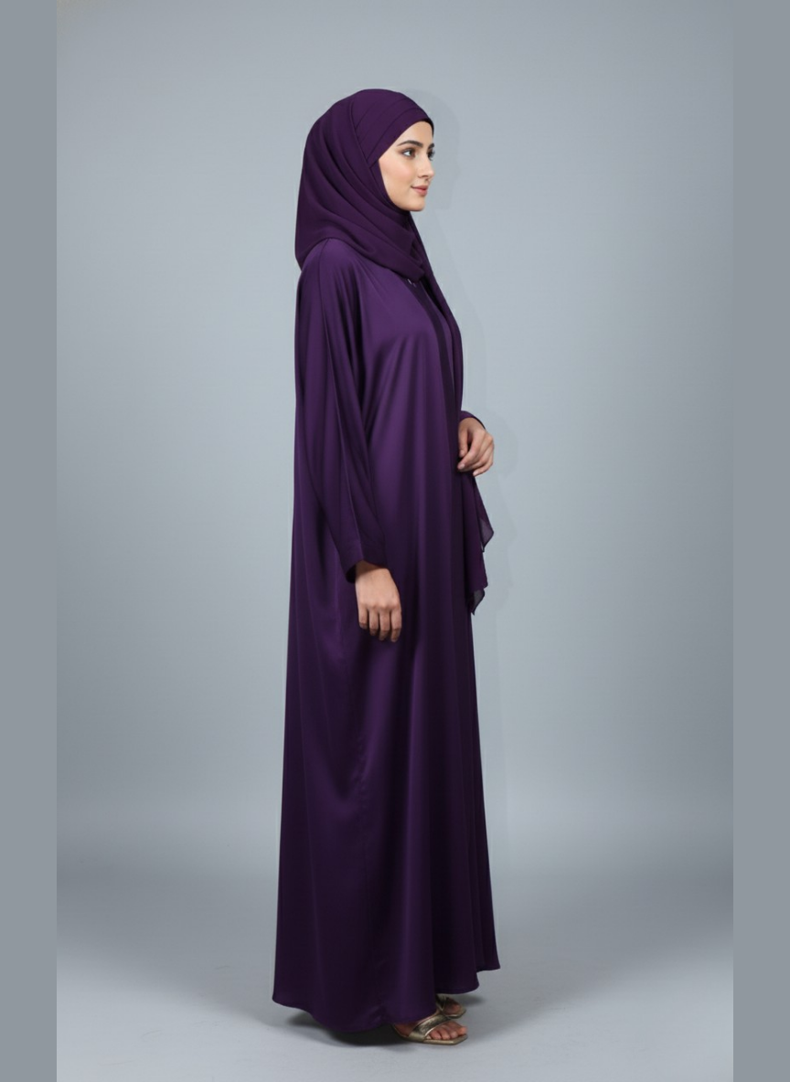 Plain Abaya in Nida Fabric with Hijab cap stitched with Scarf
