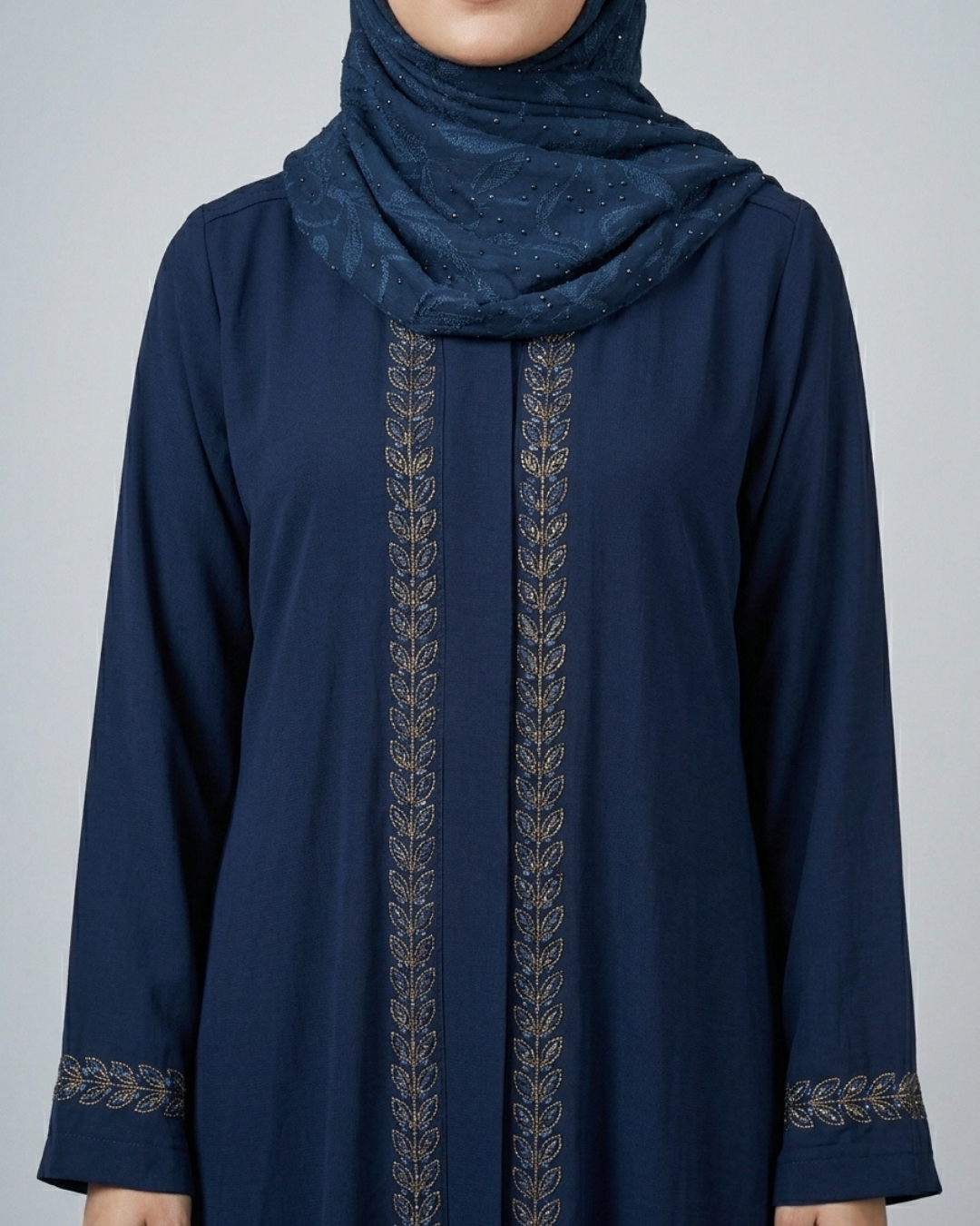 Front open zoom fabric abaya