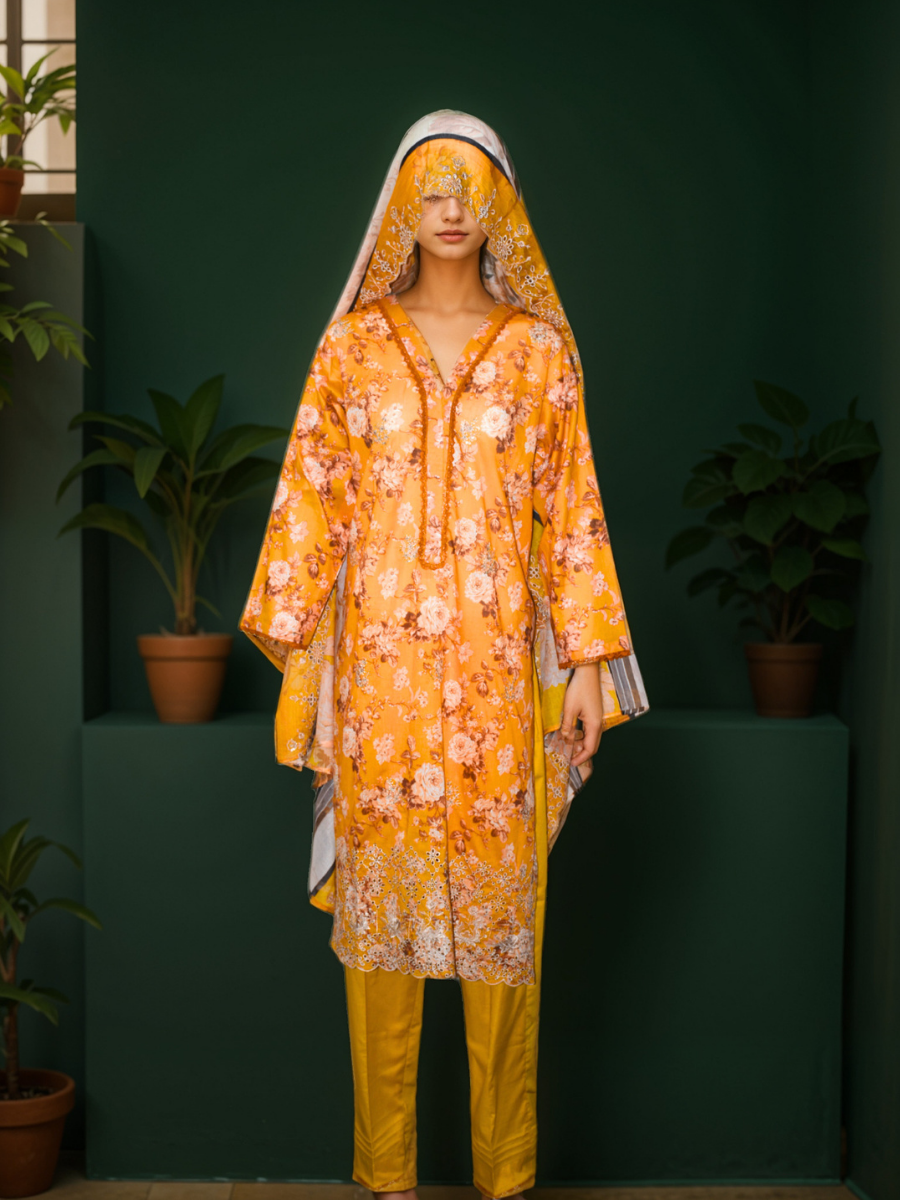 3 pc embroidered lawn dress