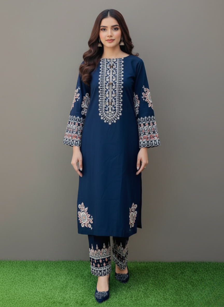 Embroidered Cotton 3pc Suit