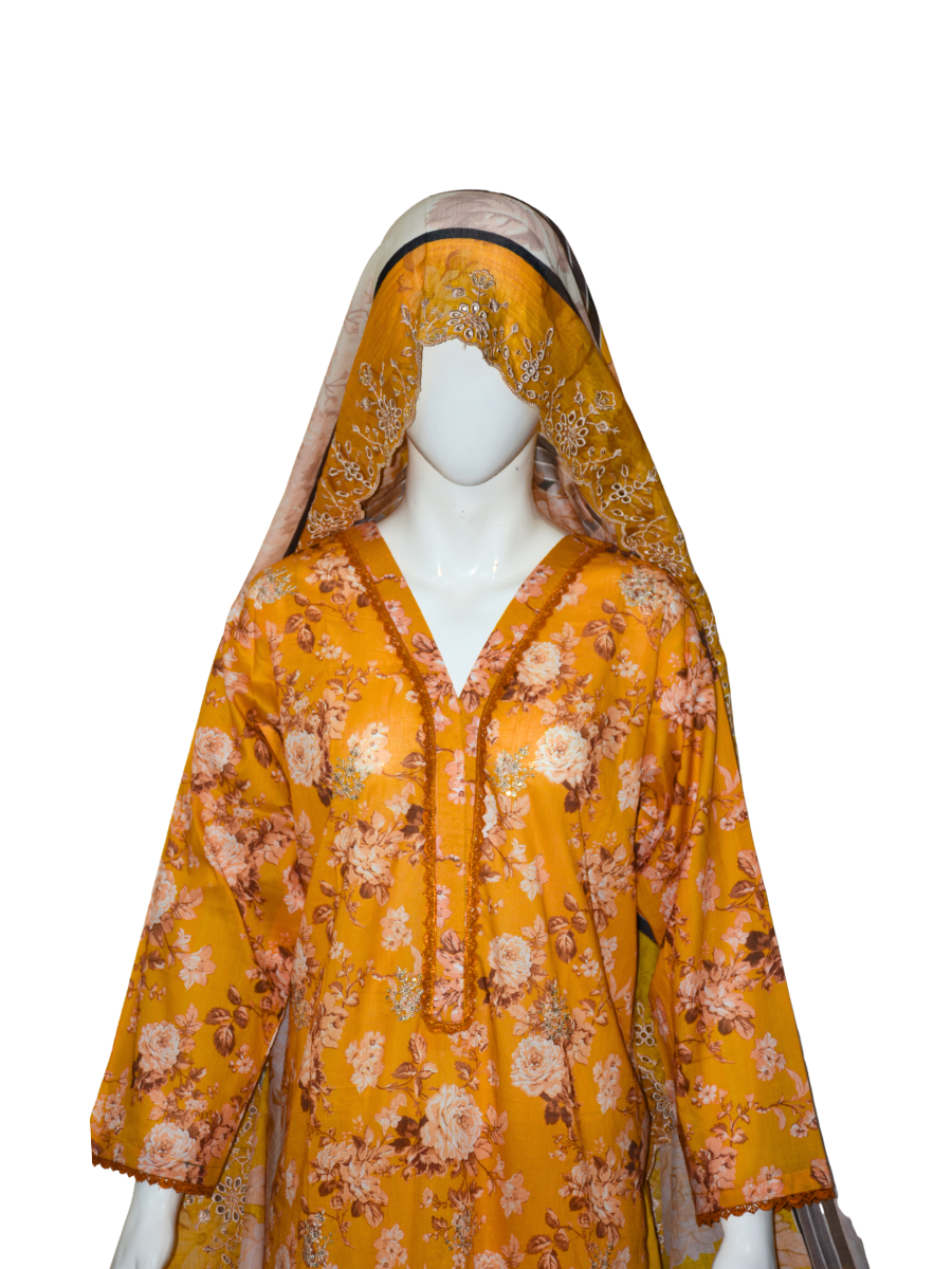 3 pc embroidered lawn dress