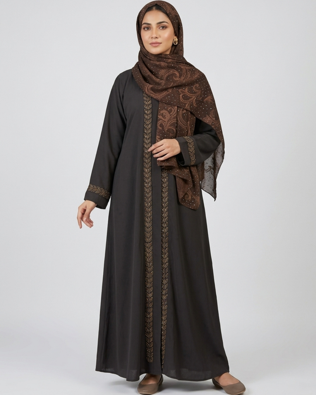 Front open zoom fabric abaya