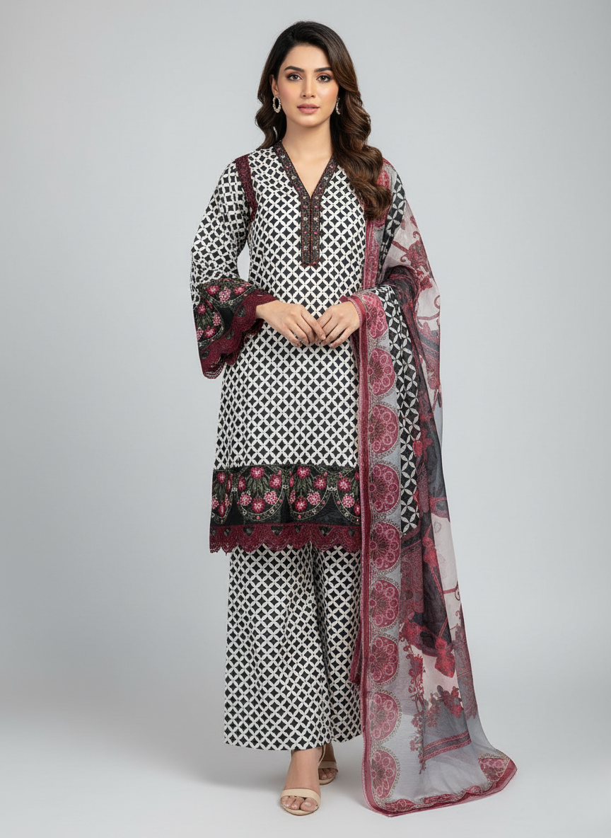 3 pcs embroidered Khadder dress