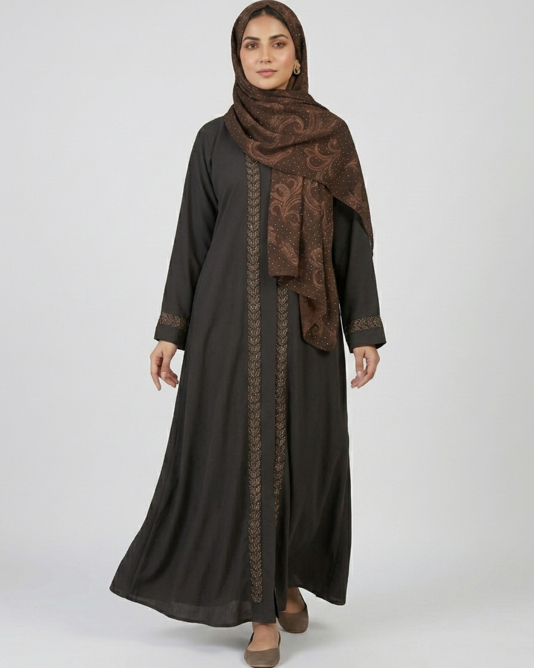 Front open zoom fabric abaya