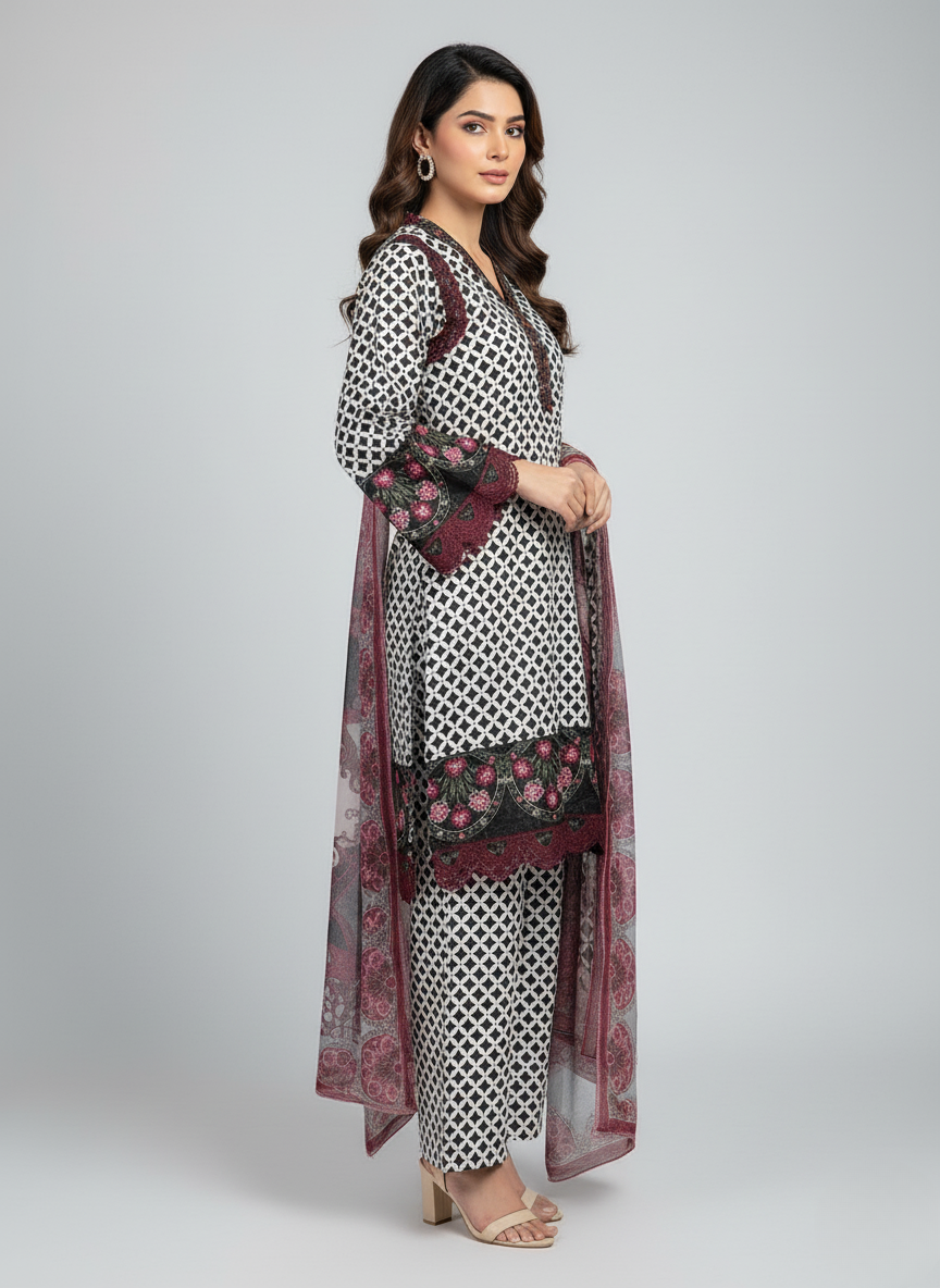 3 pcs embroidered Khadder dress