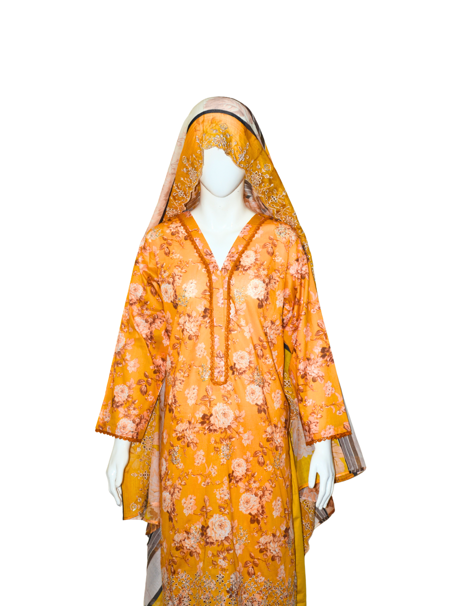 3 pc embroidered lawn dress