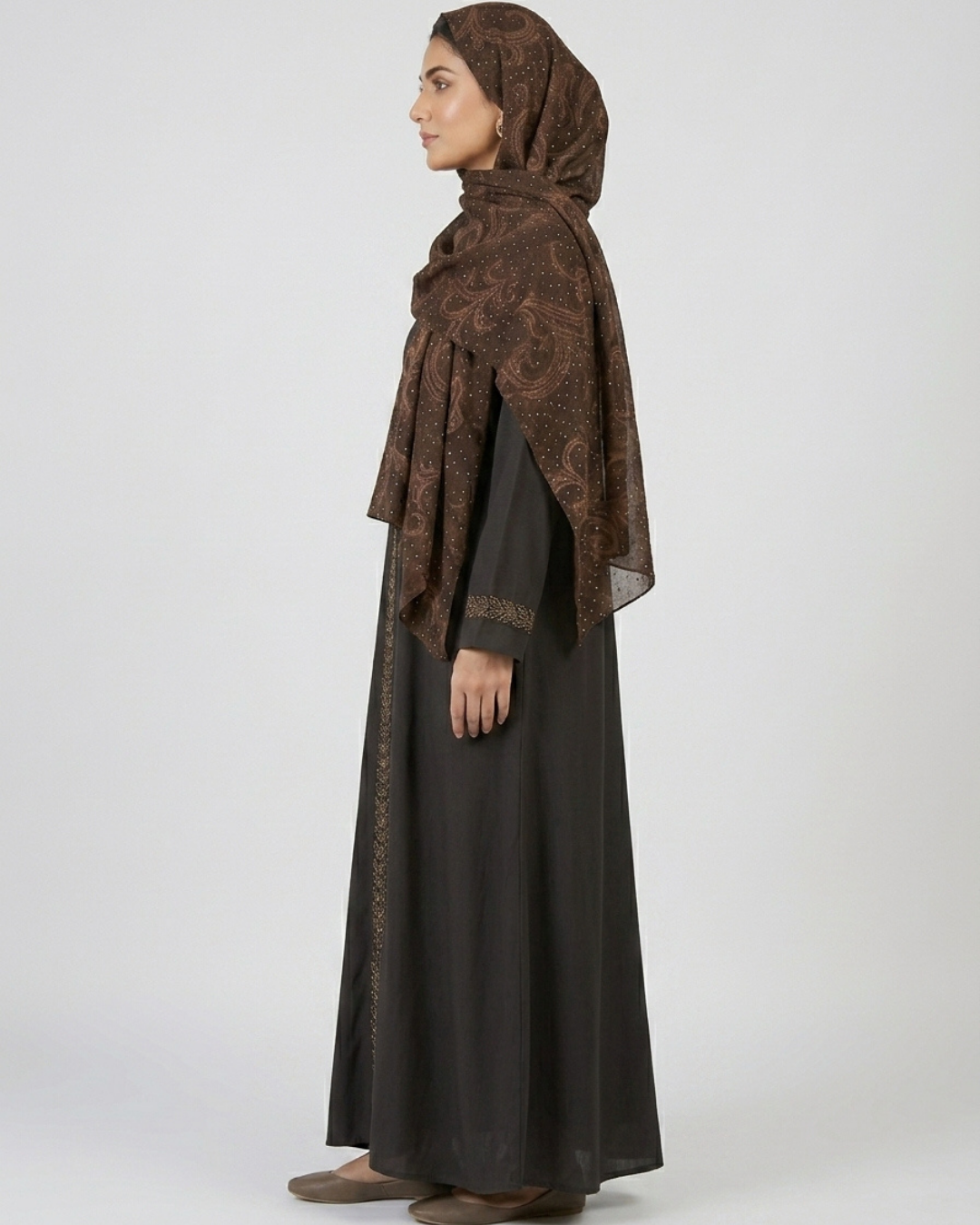 Front open zoom fabric abaya