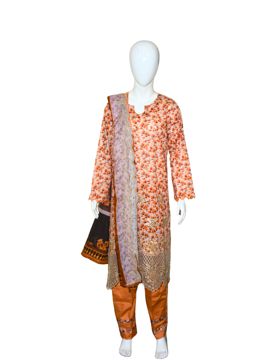 3 pc embroidered lawn dress