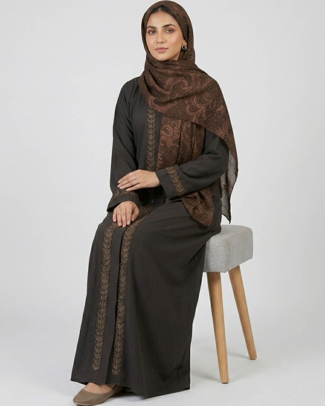 Front open zoom fabric abaya