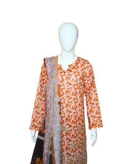3 pc embroidered lawn dress