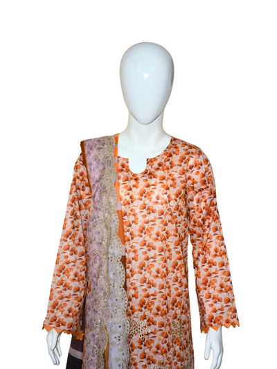 3 pc embroidered lawn dress