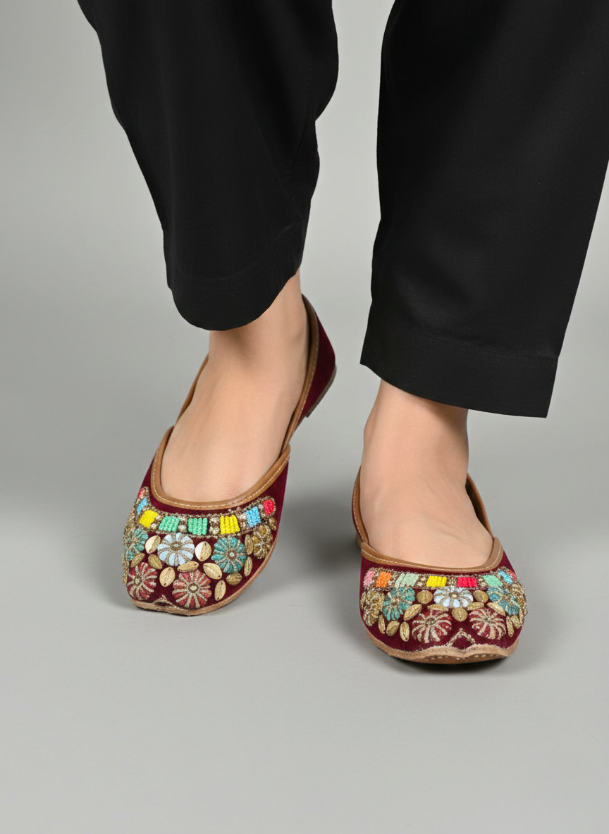 Embroidered and thread work khussa