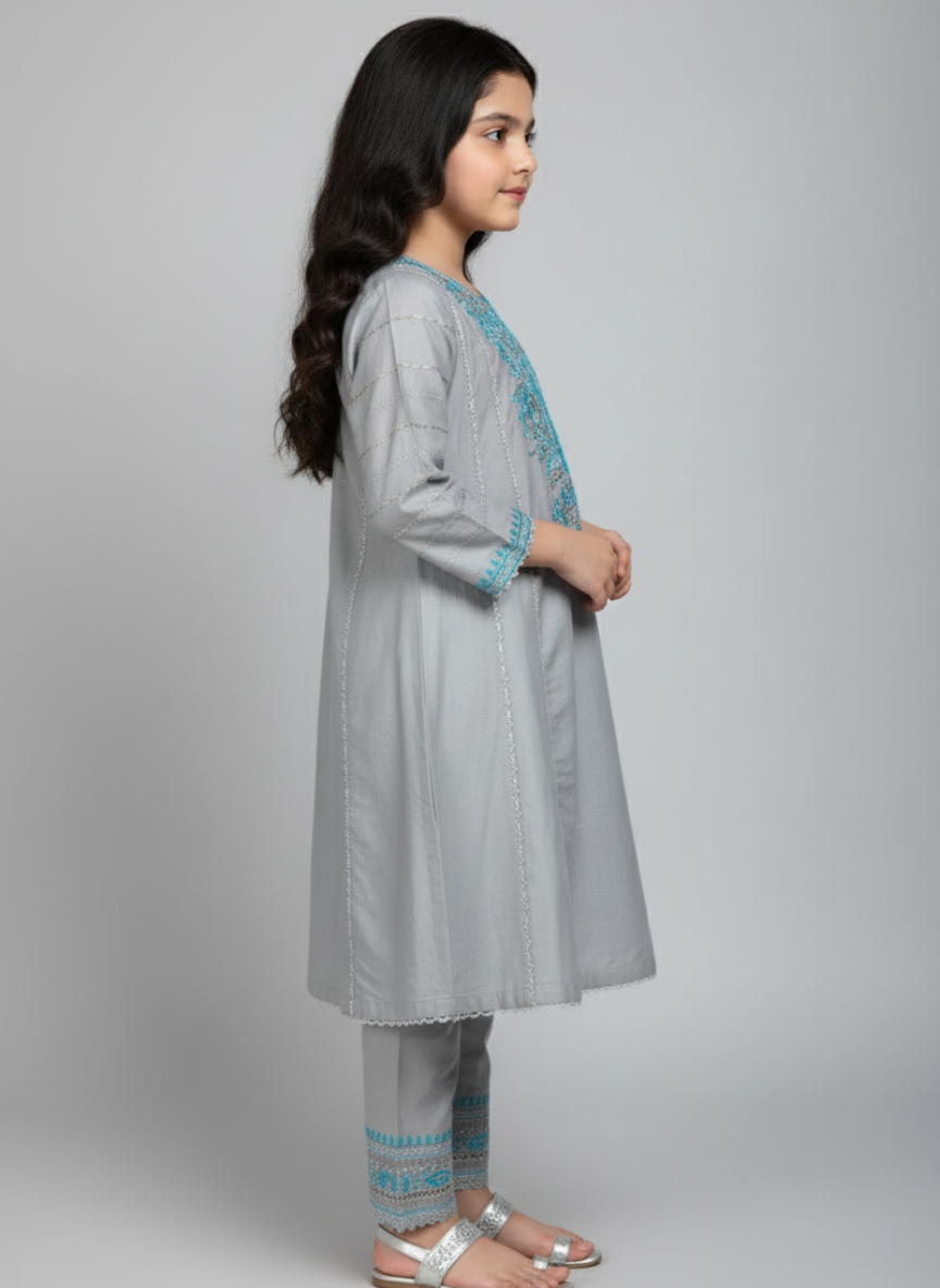 2 pcs lawn frock with embroidery and Sitara work