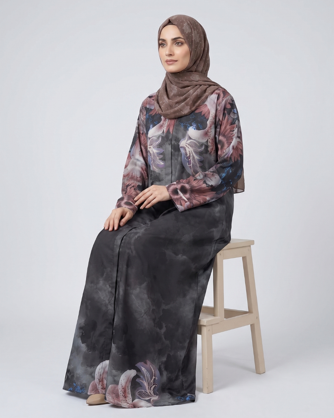 Front closed gown style silky Abaya