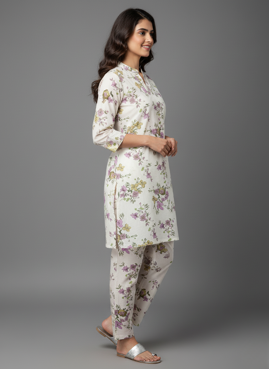 2 PC Printed Linen Dress