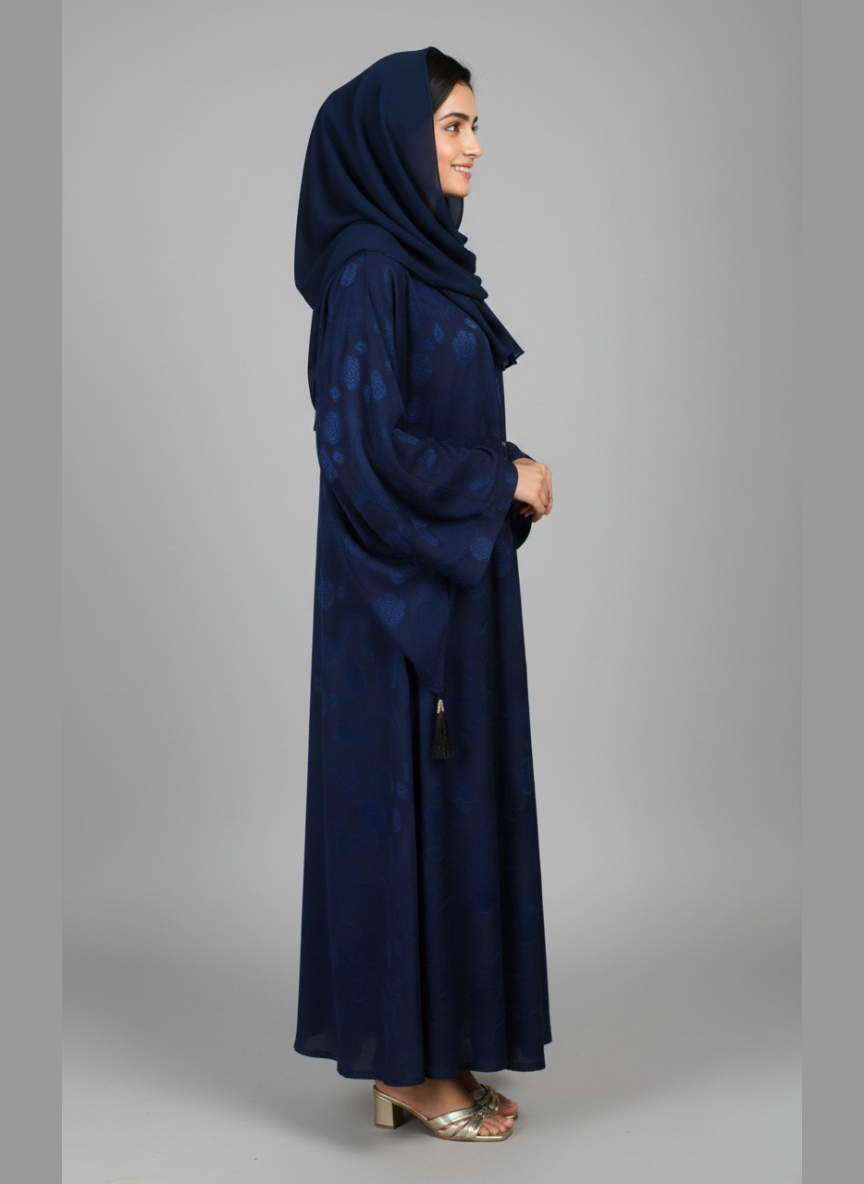 Beautiful Self Floral Abaya with Hijab Cap stitched with Scarf