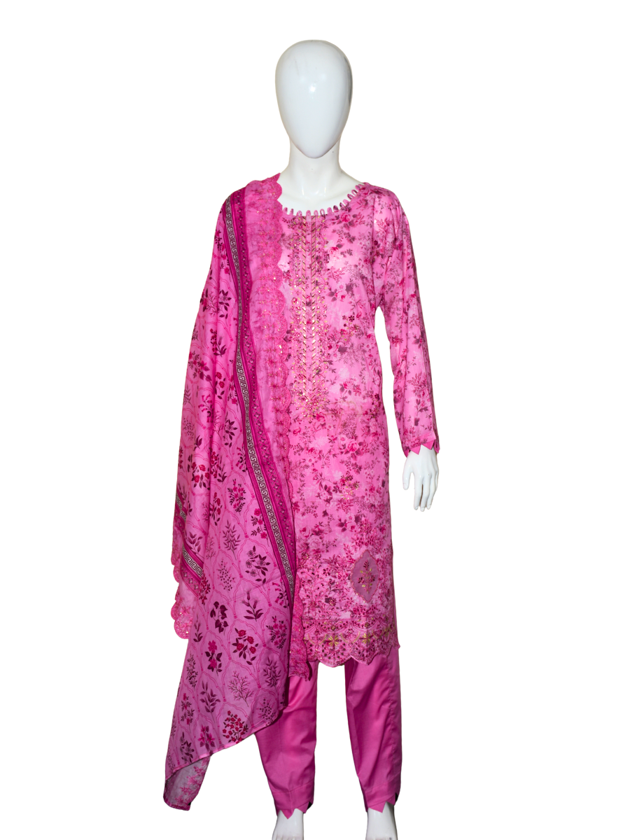 3 pc embroidered lawn dress