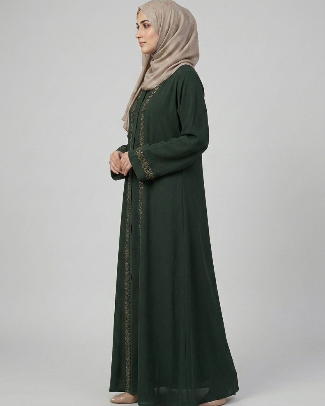Front open zoom fabric abaya