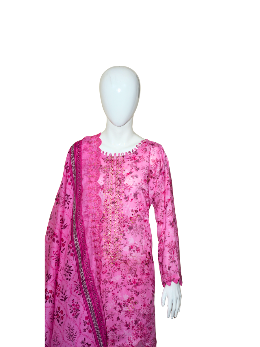 3 pc embroidered lawn dress
