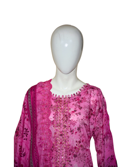 3 pc embroidered lawn dress