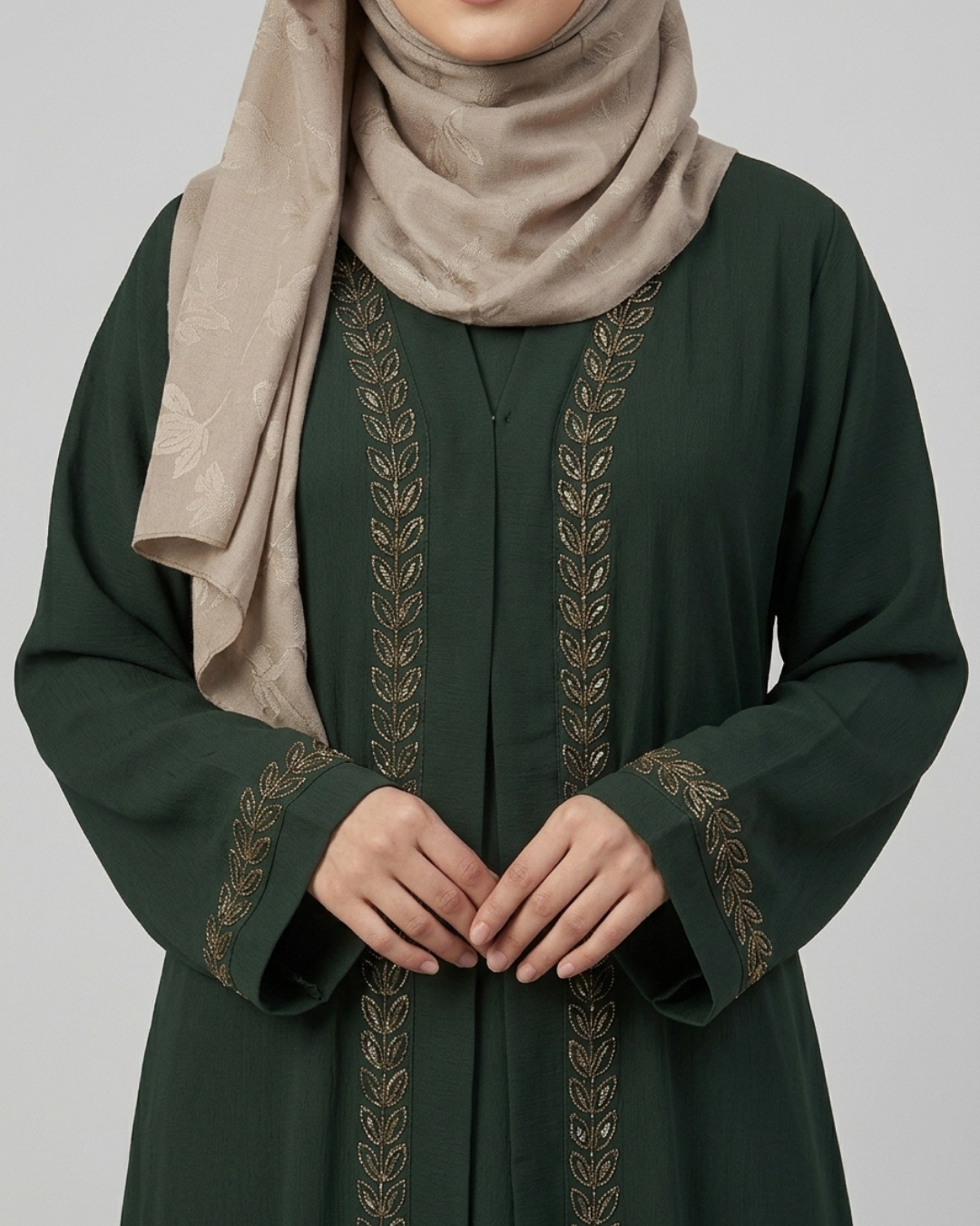 Front open zoom fabric abaya