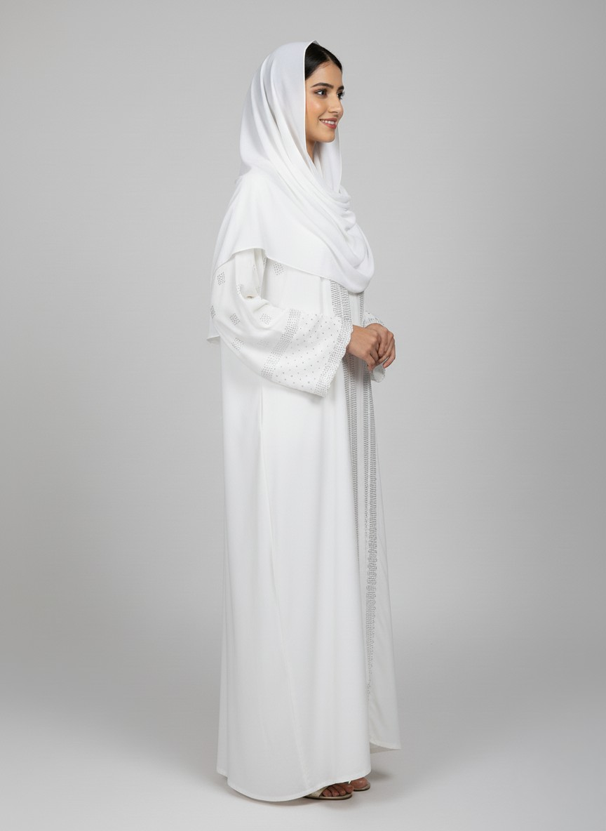 Nida fabric Abaya with Silver stone work