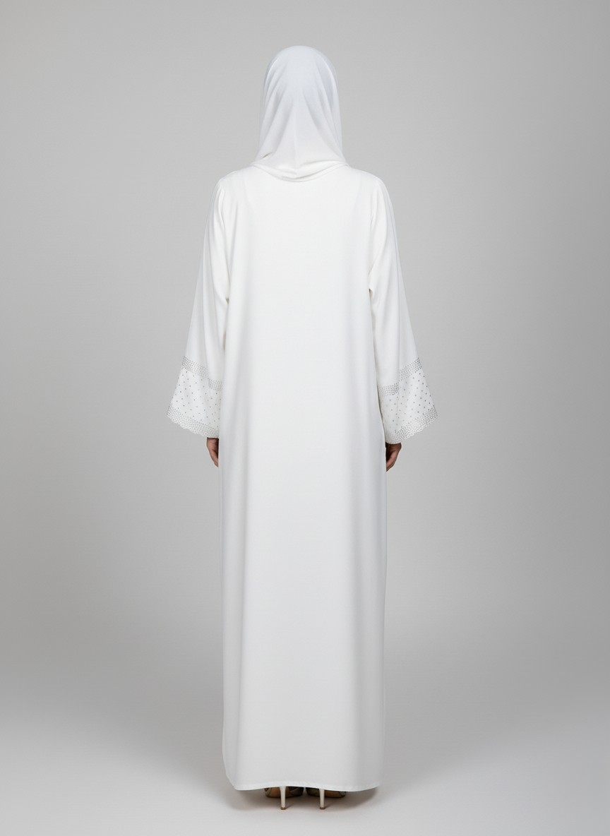 Nida fabric Abaya with Silver stone work