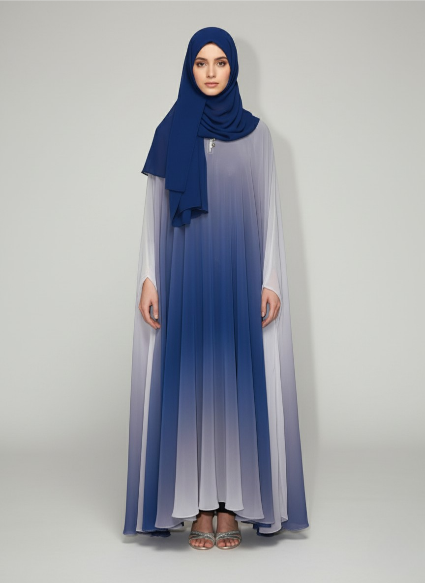 Gradient butterfly Abaya with matching scarf and veil