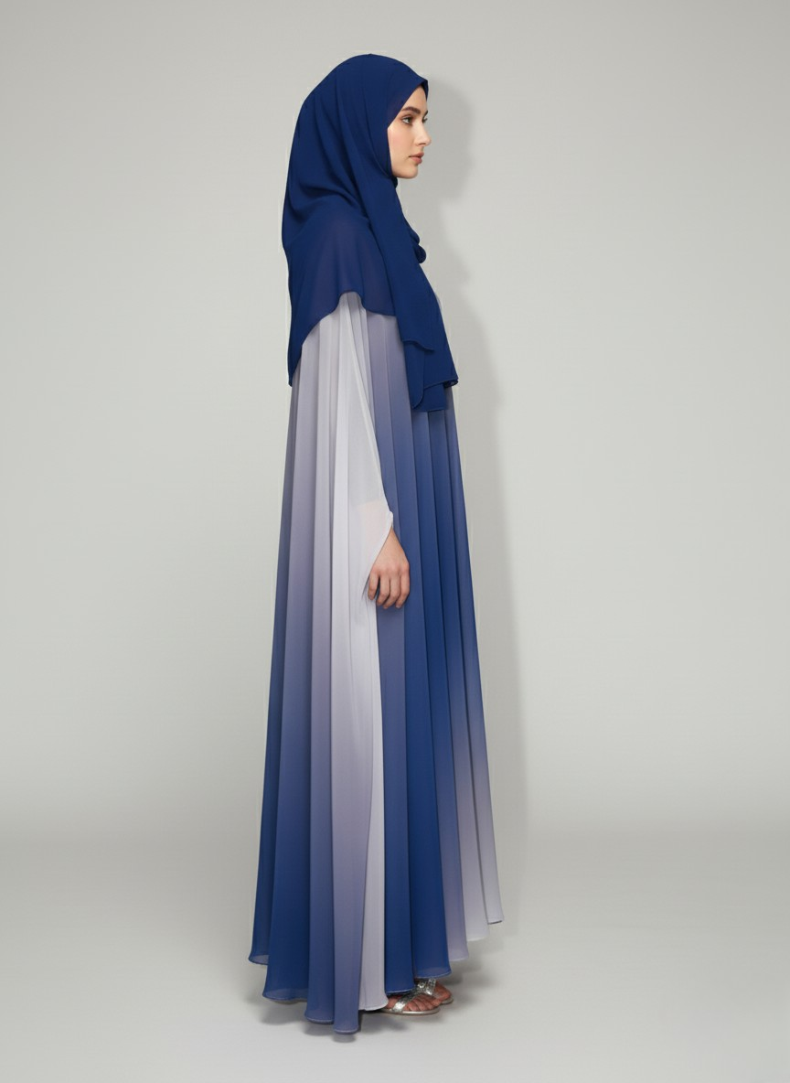 Gradient butterfly Abaya with matching scarf and veil