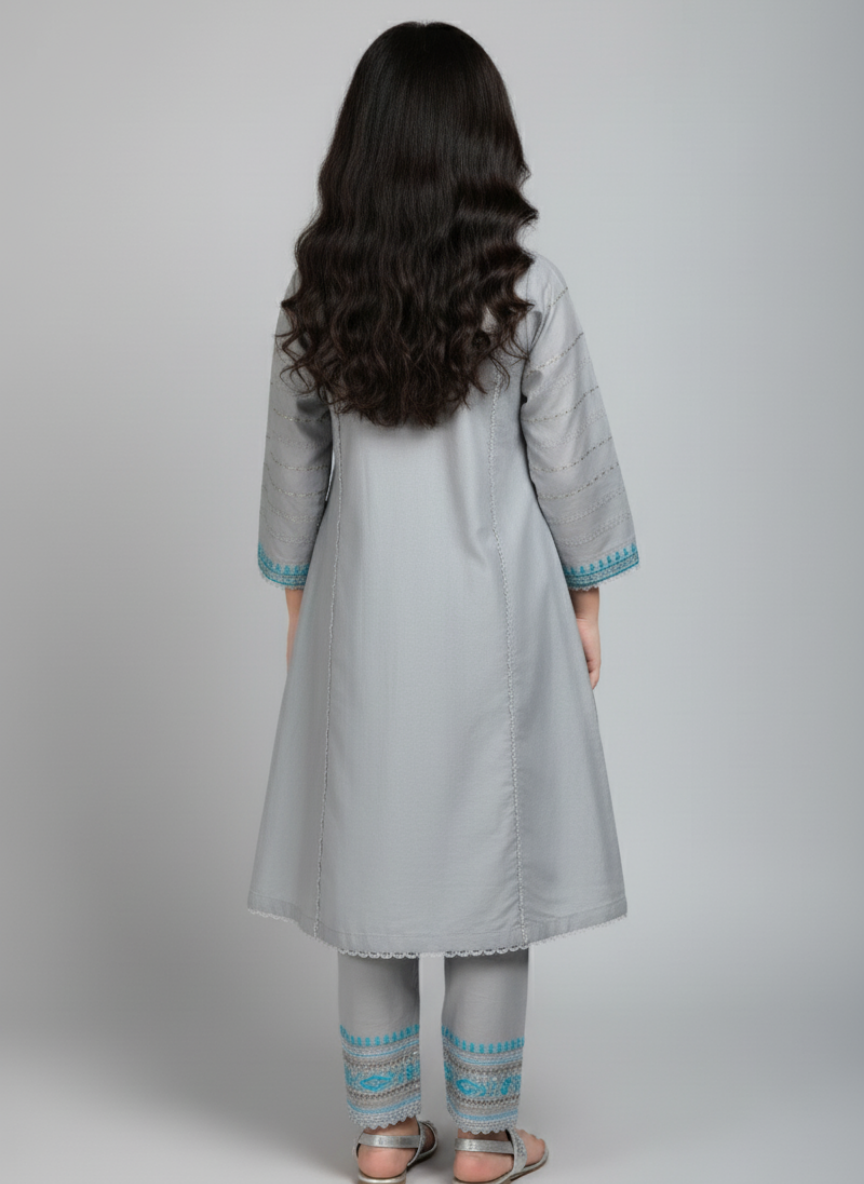 2 pcs lawn frock with embroidery and Sitara work