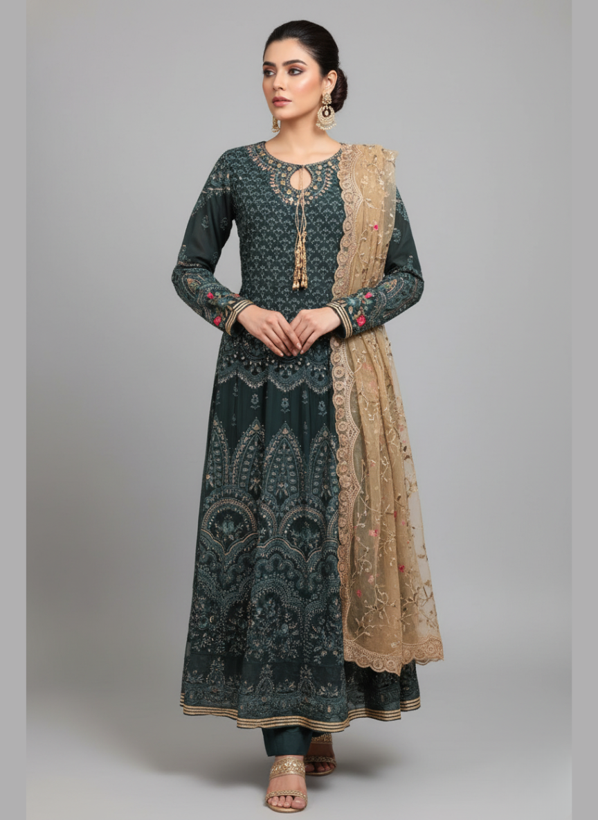 3pc Pakistani wedding dress Chiffon Maxi with Elegant Stone and Sequence work