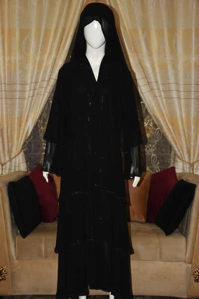 Three layered front open Chiffon Abaya