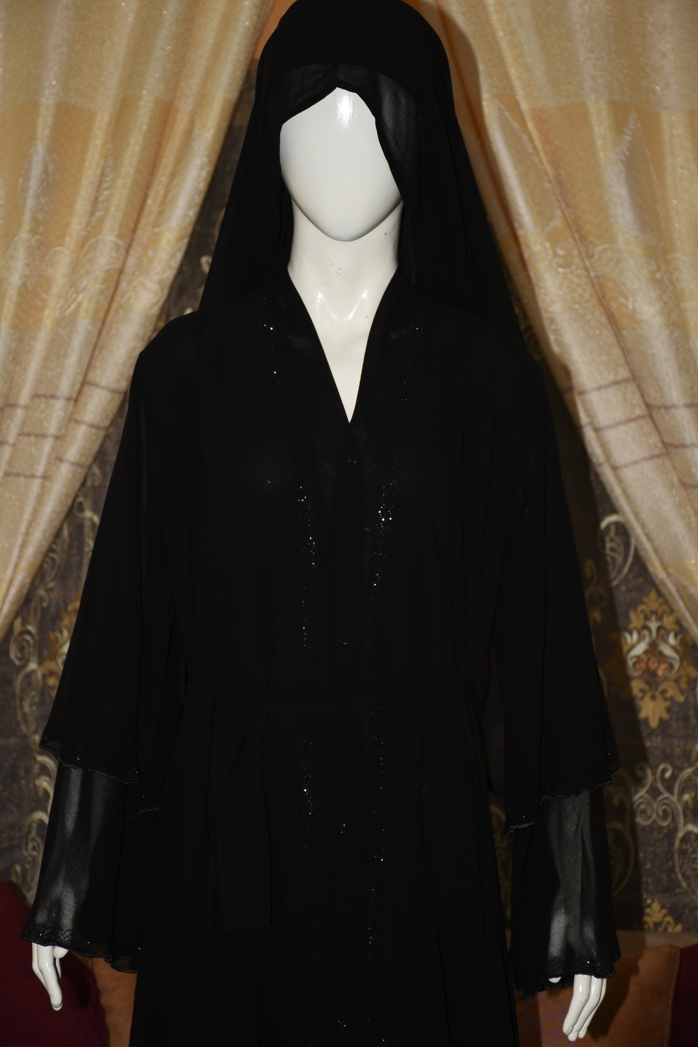 Three layered front open Chiffon Abaya