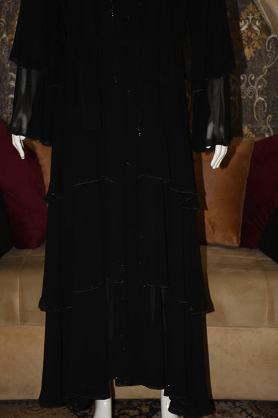 Three layered front open Chiffon Abaya