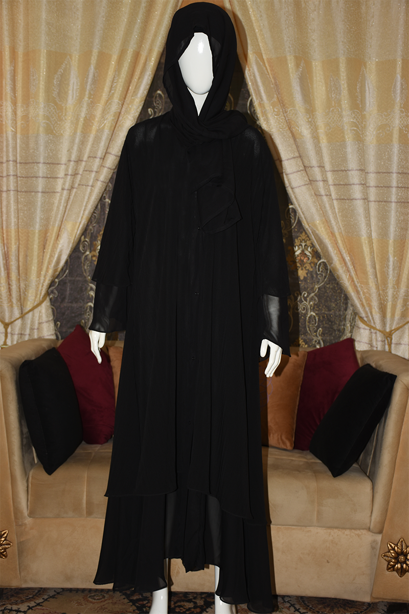 Front Open Chiffon Abaya with scarf
