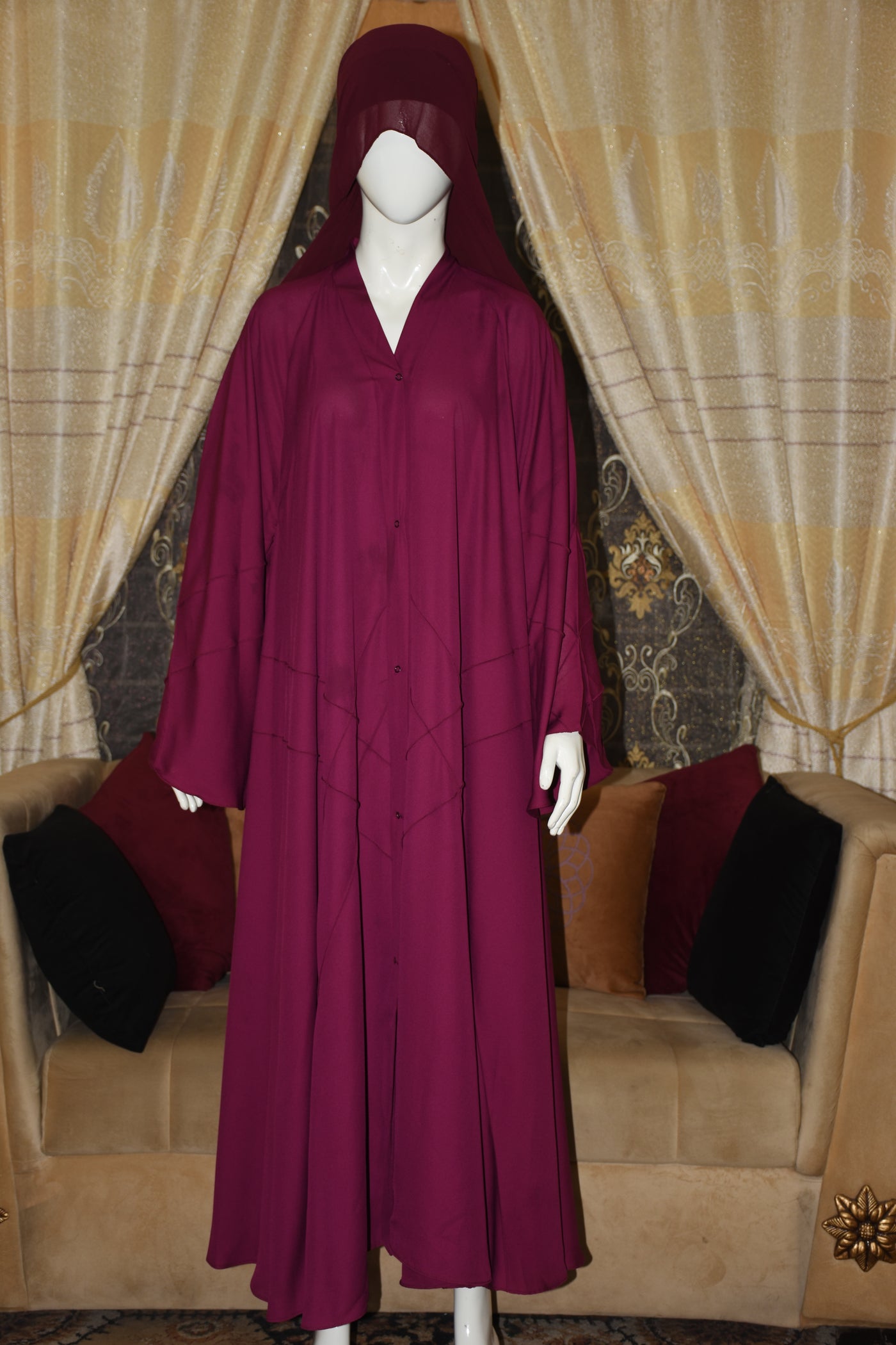 Front open Gown Style Chiffon Abaya with scarf