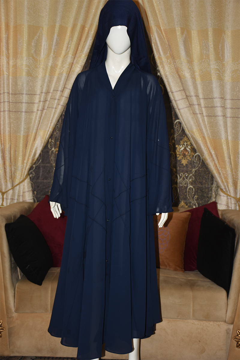Front open Gown Style Chiffon Abaya with scarf