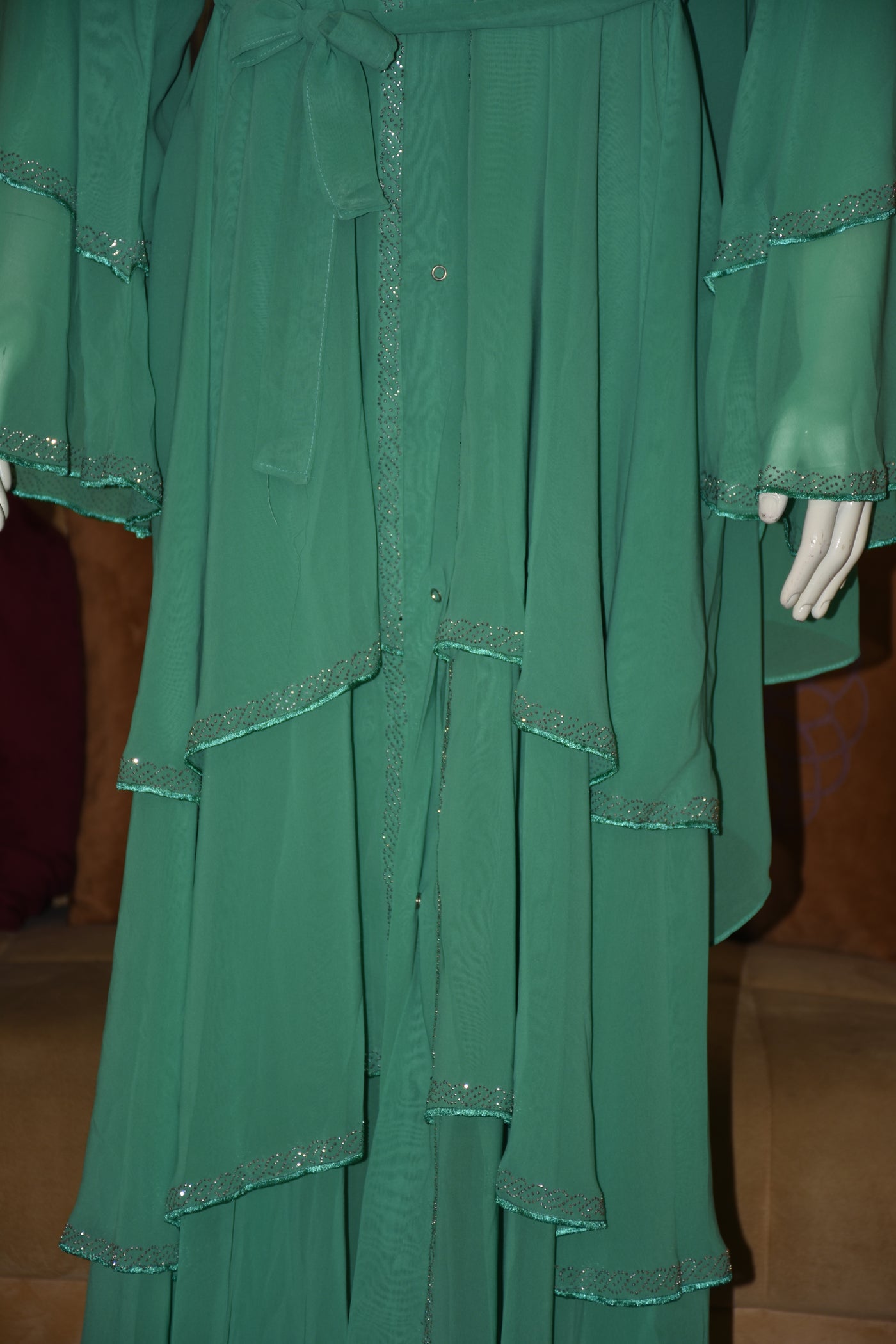 Three layered chiffon Abaya with Silver stone work