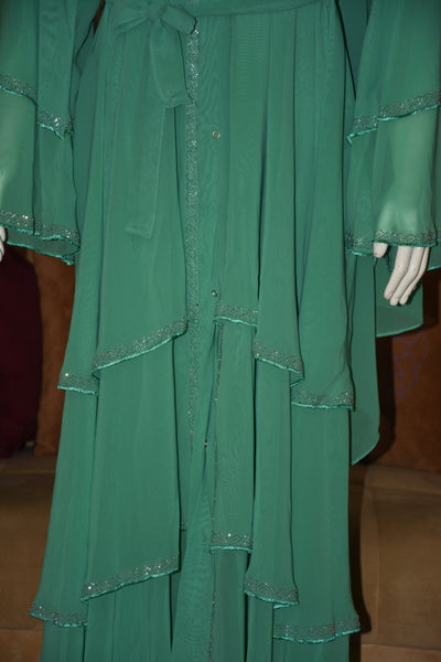 Three layered chiffon Abaya with Silver stone work