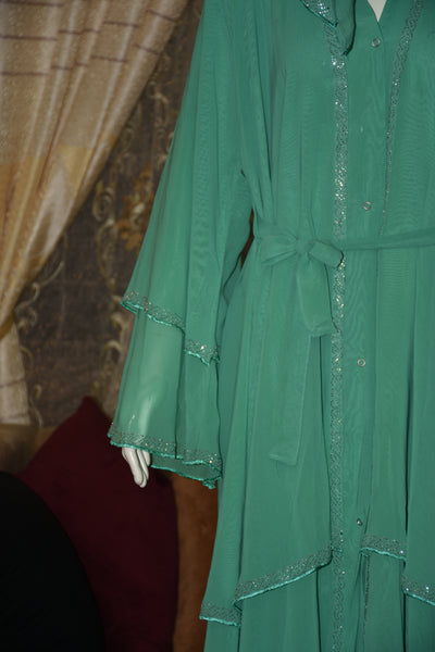 Three layered chiffon Abaya with Silver stone work